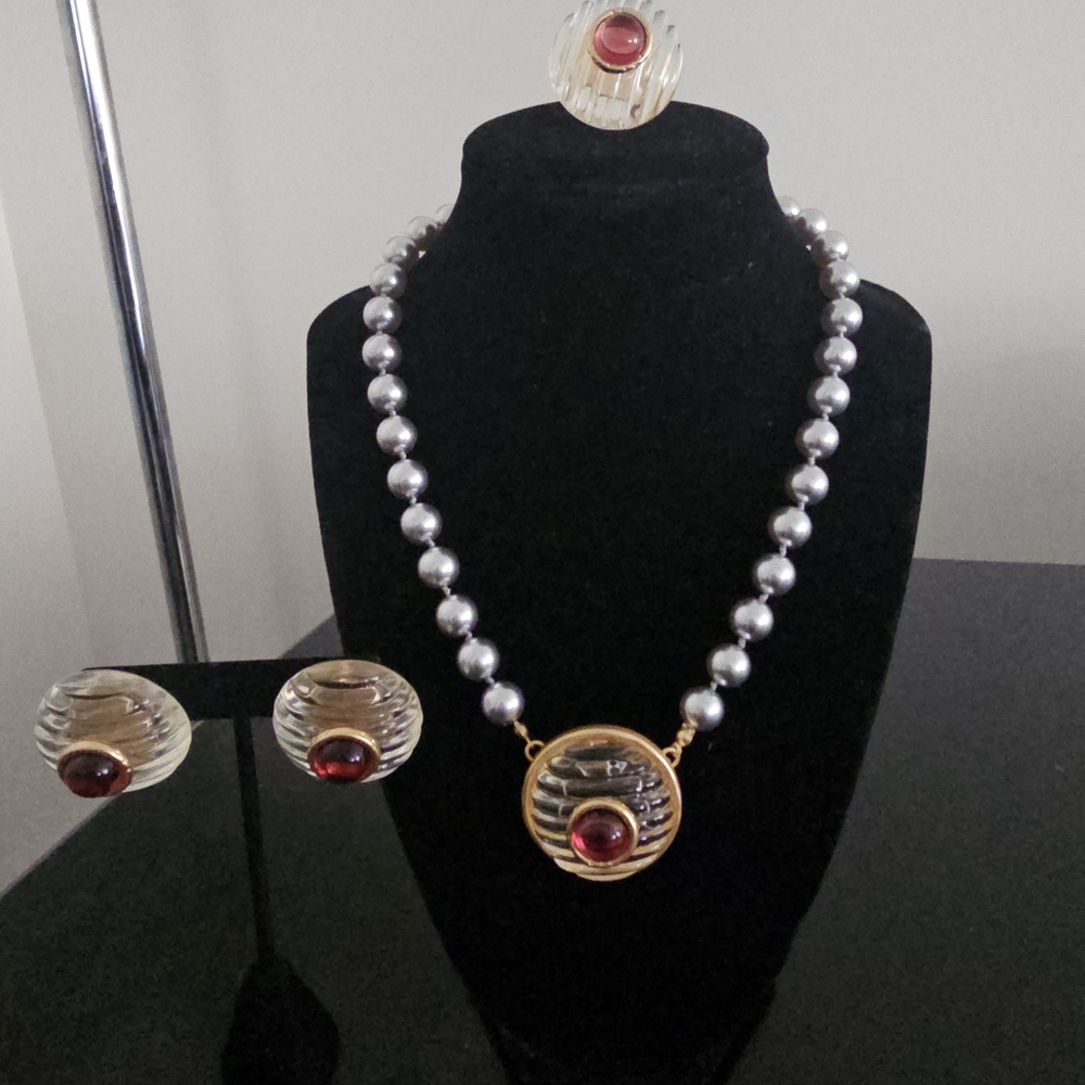 Elegant Gold and Silver Jewelry Set with Red Accents